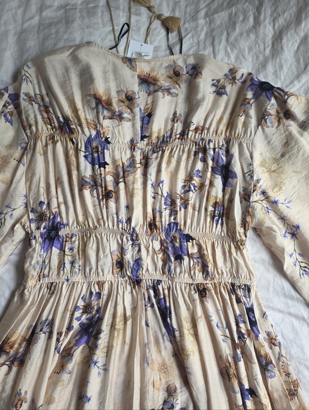 H&M Floral Printed Tie-detail Maxi Dress Beige/floral Lilac Blue Bnwt - Picture 6 of 13